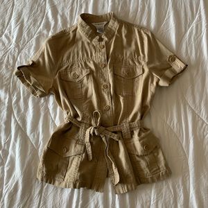Safari style brown button up tied at waist